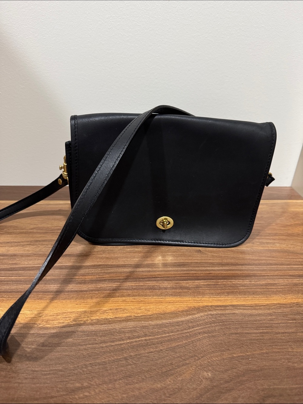 Hunt Club Black Leather Crossbody with Gold Hardware